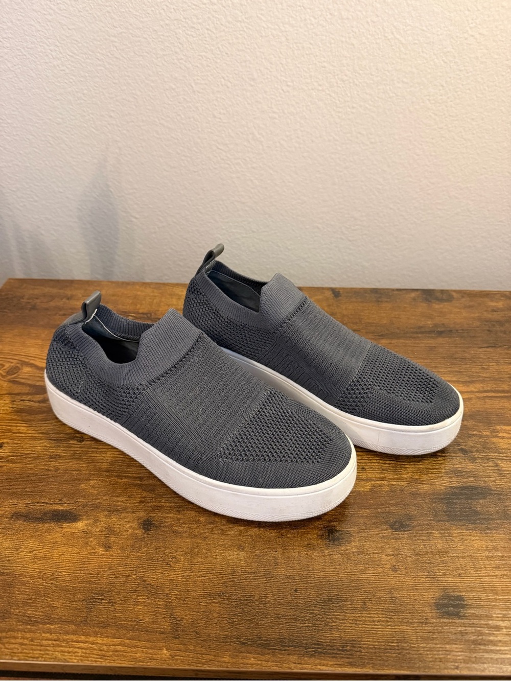 Steve Madden Women's Slip-On Knit Sneakers in Charcoal and White
